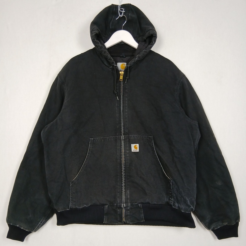 Carhartt Mens J140 Black Quilted Flannel Lined Duck Active Jacket Size L USA